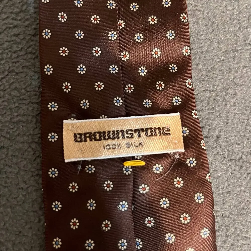 Vintage Brownstone Silk Tie Mens Brown Floral Dark Academia Retro Preppy 56